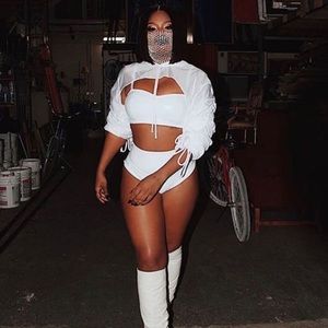 LA Roxx PVC Sweetheart Crop Top White Bralette S/M